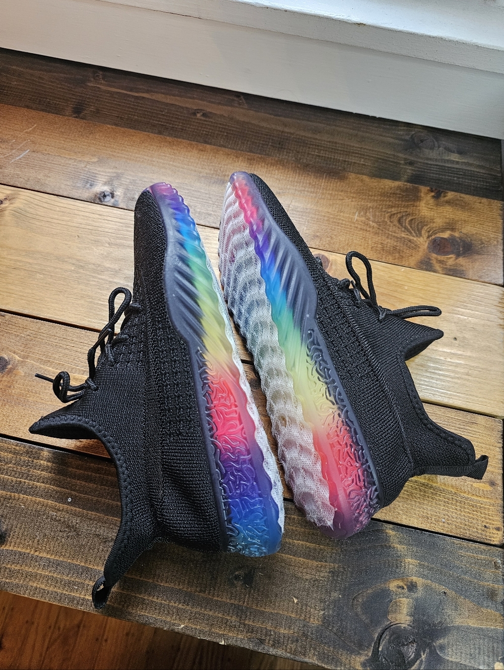 Brand New Never Worn Wanted Black Knit Sneakers with Rainbow Sole